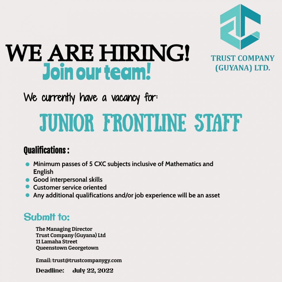 Vacancies | Trust Company (Guyana) Limited